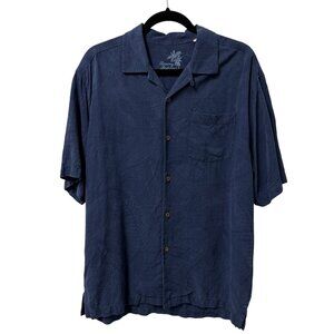 TOMMY BAHAMA SHIRT 100% SILK BUTTON UP MENS M BLUE HAWAIIAN TRAVEL TEXTURED